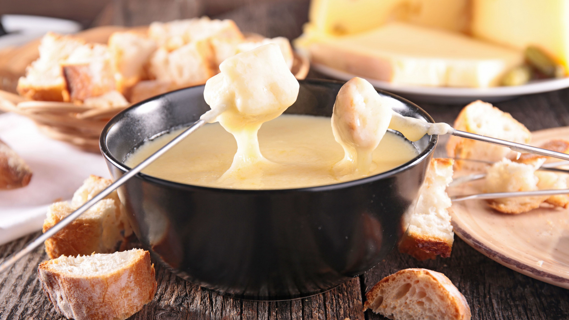 Swiss cheese fondue served at the table