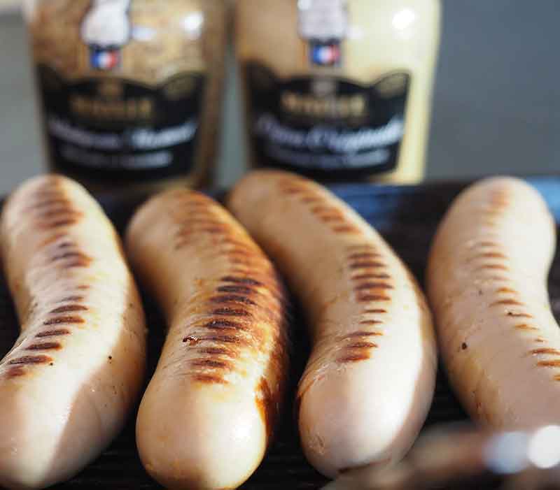 Grilled Kalbsbratwurst veal sausages